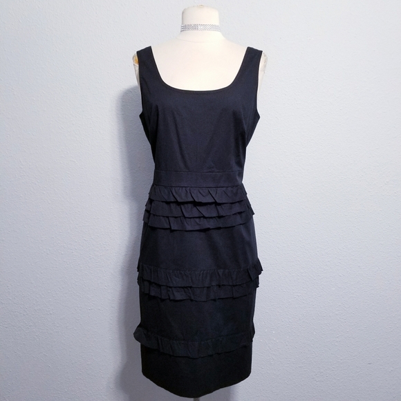 Tahari Levine black ruffle glam LBD party office dress 10 - Picture 1 of 7